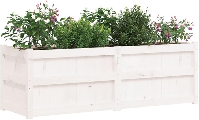 Wooden Raised Garden Bed Garden Planter Box Outdoor Wood Raised Garden Bed for Planting Plants Vegetables White 59.1x19.7x19.7 Solid Wood Pine-249