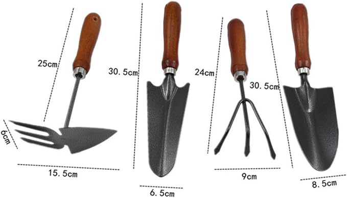 Gadpiparty 4pcs Mini Gardening Tool Set with Thickened Stoving Varnish Iron Shovel and Wooden Handle Planting Hand Tools for Garden and Potted Plants Care
