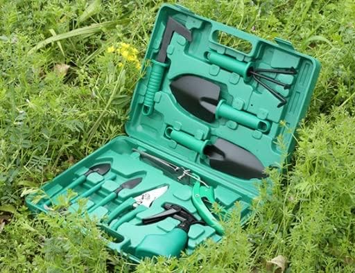 Garden Tools Set 10 PCS Garden Planting Tools Kit Stainless Steel Garden Tool Set Kit with Green Carrying Case &amp Ergonomic Handle for Weeding Loosening Soil Watering