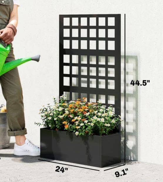 Galvanized Steel Raised Garden Bed with Trellis - Heavy-Duty Metal Planter Box for Vegetables &amp Climbing Plants Weather-Resistant Outdoor Vertical Garden Kit (Black)