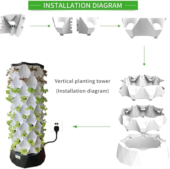 48/64/80Holes Hydroponics TowerHydroponic Growing Hydroponic Vertical Tower Self-Watering Growing for Herbs Fruits and Vegetables with Water Pump Adapter Net Pots6Floors