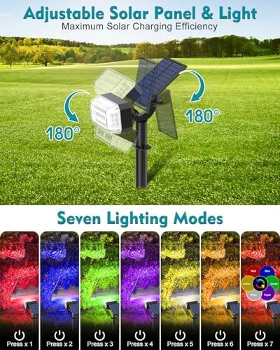 Solar Spot Lights Outdoor Waterproof IP65[49 LEDs/8 Pack] RGB Halloween 7 Modes Christmas Color Changing Solar Spotlights Adjustable Multicolor Landscape Flood Lights for Yard Garden Pathway
