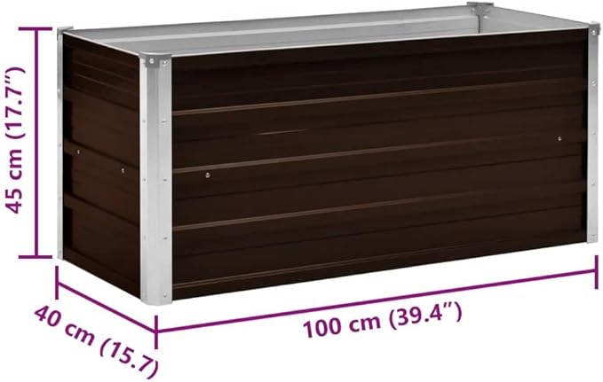 Galvanized Steel Raised Garden Bed 39.4 x 39.4 x 17.7 in Brown Rectangular Planter Box with Open Bottom Durable Outdoor Planter for Vegetables Herbs Flowers on Patio Balcony Yard