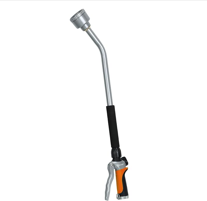 RESTMO Long Watering Wand 24 Inches Gentle Soft Full Shower Sprayer Wand with Flow Control Heavy Duty Metal Hose Wand for Hanging Baskets Shrubs Plants Flowers Garden and Lawn Orange