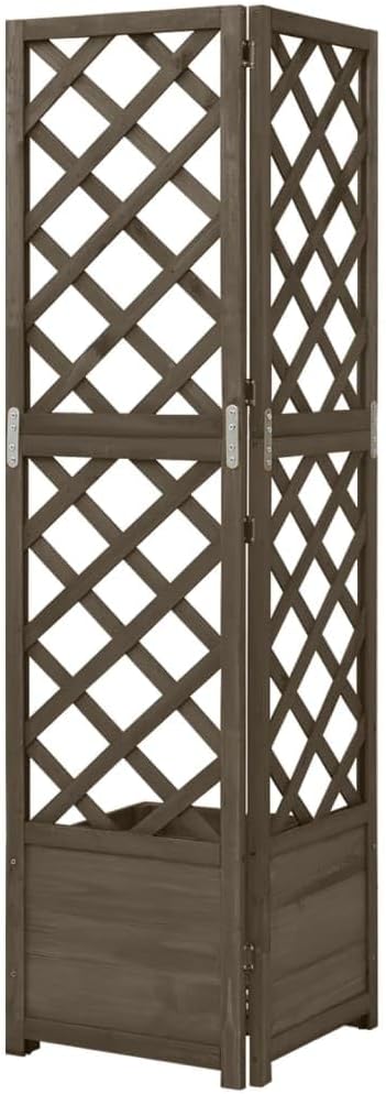 Corner Trellis Planter Grey Solid Fir Wood 15.7x15.7x59.1 in Square Raised Garden Bed for Outdoor Plants Space-Saving Design