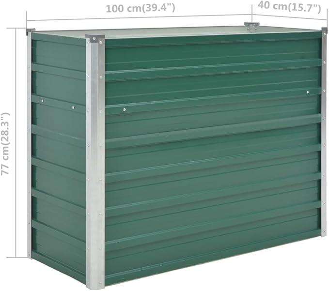 Outdoor Garden Raised Bed Galvanized Steel Metal Outdoor Garden Raised Planter Box for Flowers Vegetables Fruits Herbs Green 39.4x15.7x30.3 -AA