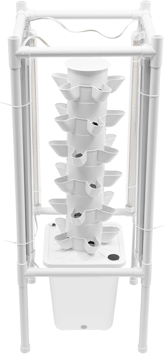 Hydroponics Growing System 30 Pod Hydroponics Growing System Kit with Lights Water Pump 6 Tiers Vertical Indoor Garden Planter for Leafy Greens and Herbs (White)