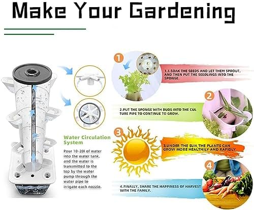 Hydroponics Tower Garden System - 30-Hole Aeroponic Growing Kit for Indoor Herbs Fruits &amp Vegetables - Complete with Pump Timer &amp Net Pots for Easy Gardening