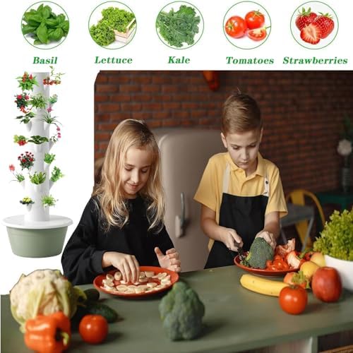 Hydroponics Growing System Tower - Indoor Vertical Garden Planter Kit with Pump and Movable Water Tank 5 Layer Hydroponics System for Smart Gardening