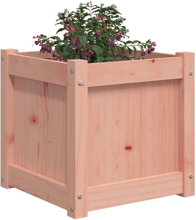 15.7 Solid Douglas Fir Square Planter Box Durable Rustic Raised Garden Bed for Patio Herbs Flowers or Veggies Outdoor Use