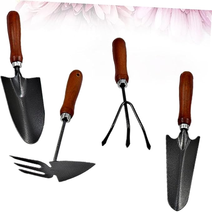 Mini Garden Tool Set 4pcs Thickened Iron Shovel and Spade with Wooden Handles for Planting and Gardening Tasks
