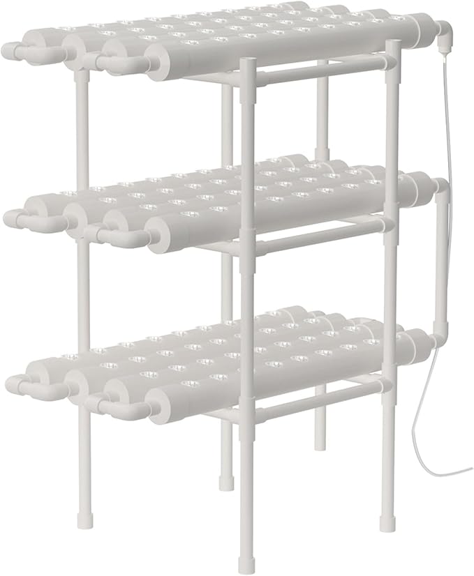 Hydroponics Growing System Kit3 Levels 108 Sites/Hydroponic Planting VegetablesHerbs Garden Toolswith PumpTimerNest BasketGrowth Spongefor Gardening(White)