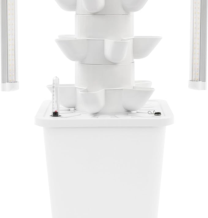 Hydroponic Tower Garden 30-Pod Indoor Gardening System w/ 4 Full-Spectrum LED Grow Lights 10L Auto Irrigation Water Tank Vertical Planter for Herbs Lettuce &amp Strawberries (White)