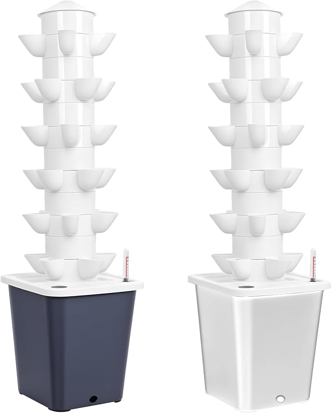 Vertical Hydroponics Garden Tower 1 Set Hydroponic Tower 6 Layers 30 Plants Indoor Hydroponics Growing System Automatic Watering for Home Indoor Gardening System Black