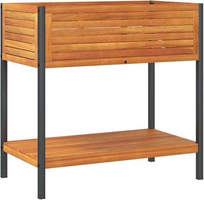Garden Planter with Shelf Standing Planter Raised Flower Bed Gardening Box Garden beds Outdoor Suitable for Nursery Corridor Orchard Courtyard 31.5x17.7x31.5 Solid Wood Acacia and Steel