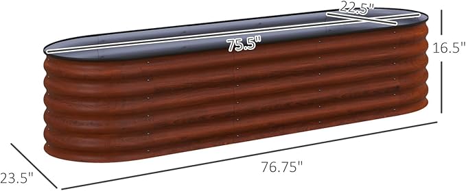 6.5' X 2' X 1.4' Galvanized Raised Garden Bed Kit Outdoor Metal Elevated Planter Box for Herbs &amp Flowers Brown