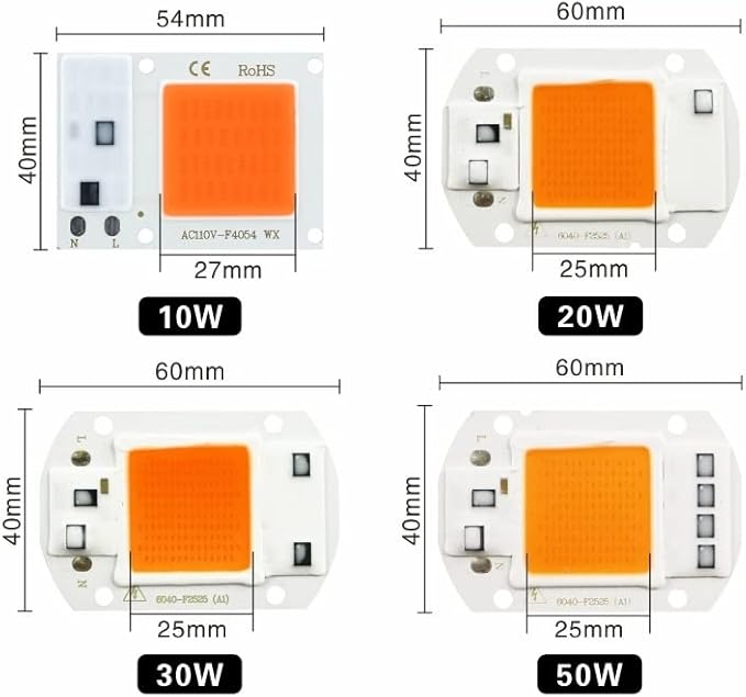 Pack of 10 LED COB Chip Grow Light AC110V 10W/20W/30W/50W Full Spectrum Indoor Plant Seedling Grow Lighting Household Bulbs(Cold White110V 10W)