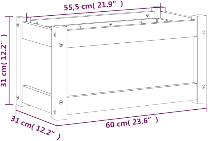 Solid Pine Garden Planter Natural Color Wood Galvanized Welded Grid for Landscape Fencing and Retaining Walls Raised Garden Bed 23.6x23.6x12.2 inch