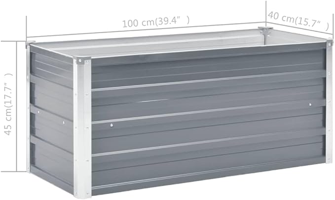 Raised Garden Bed Galvanized Steel 39.4 x 15.7 x 17.7 Gray Outdoor Planter Elevated Garden Beds for Patio Yard and Balcony Use