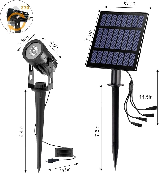 IgnisTerra Solar Spotlights 4-in-1 - Lighting Sensor &amp IP65 Waterproof Auto On/Off for Garden Yard Driveway &amp Pool - 200LM Super Bright White &amp Red Light Modes