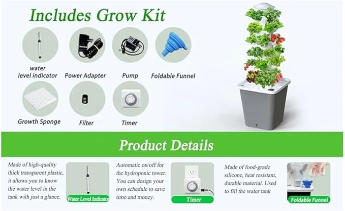 Hydroponics Tower Indoor Growing System Vertical Hydroponics Garden Tower 5/6-Layers 15/18-Plants Indoor Garden Tower for Indoor Herbs Fruits Vegetables5th