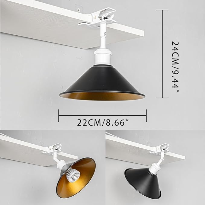 Clip Mount 5.9Ft Plug in Timing Cord Plant Light Full Spectrum White Light White Base Black Metal Inner Gold Shade Adjusted Angle Simple Clamp Light for Indoor Plants