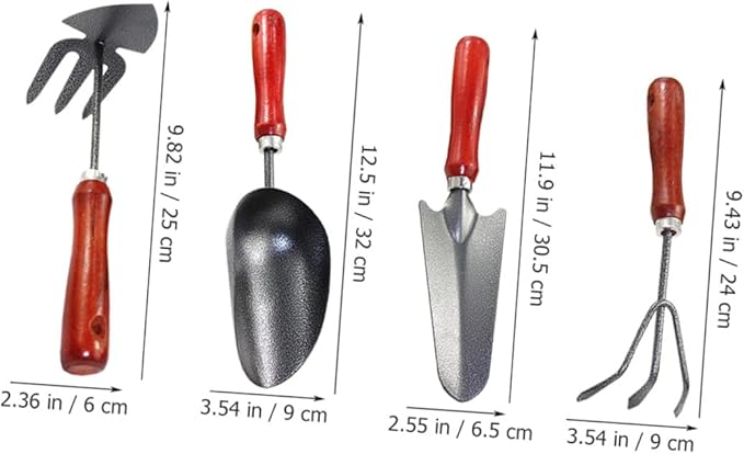 4pcs Mini Garden Tool Set with Hand Trowel Narrow Spade Hand Rake and Dual-use Hoe for Planting and Digging in Planters and Small Gardens