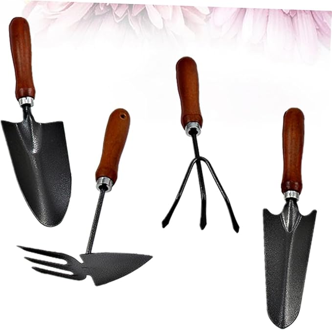 4pcs Mini Garden Tool Set Shovel and Spade with Thickened Iron Blades and Wooden Handles for Planting and Potting in Garden and Patio