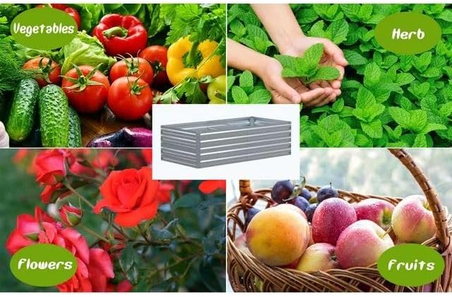 6x3x2ft Outdoor Metal Raised Garden Bed Planter Box for Vegetables Flowers Herbs w/ 3 Tomato Cages Siliver