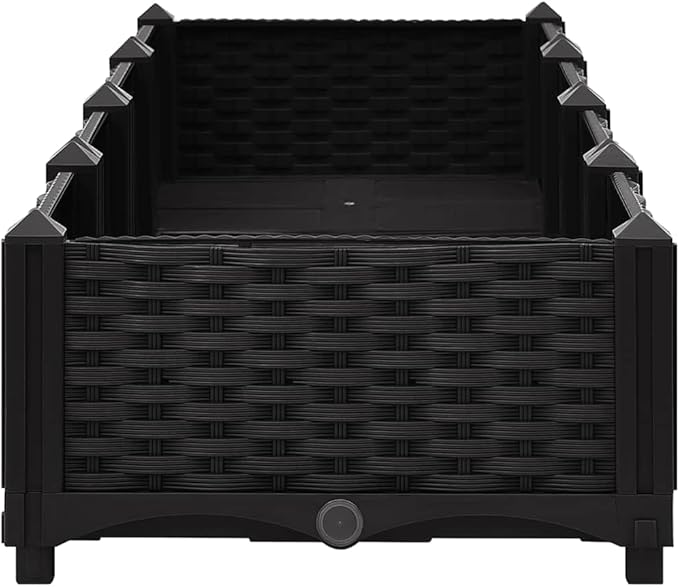 Raised Garden Bed 63x15.7x9.1 Polypropylene Planter Outdoor Elevated Planting Box for Vegetables Herbs Flowers Black