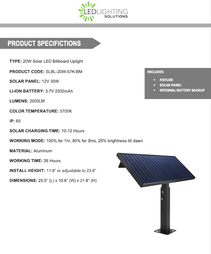20W Solar LED Billboard Uplight