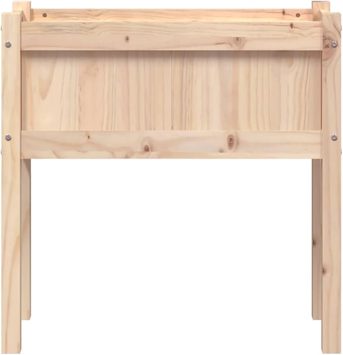 Rectangular Garden Planter Natural Solid Pine Wood 27.6x27.6x27.6 Inch Rustic Finish Outdoor Raised Garden Bed for Patio Balcony
