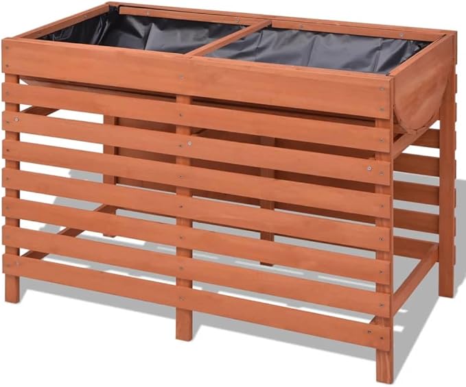 39.4x28 Rustic Raised Garden Planter Box Solid Chinese Fir Outdoor Flower Bed Varnished Brown Patio Vegetable &amp Herb Container for Balcony Porch