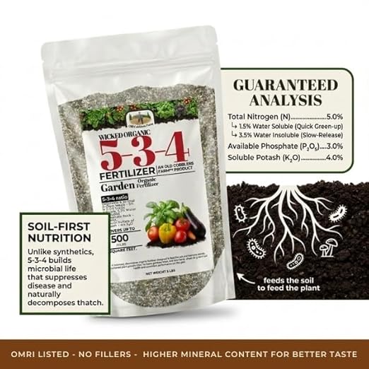 Old Cobblers Farm Wicked 5-3-4 All-Purpose Fertilizer – Balanced Nutrition for Gardens Lawns &amp Plants (5 lbs | 10 lbs | 15 lbs | 20 lbs) (20 lbs)