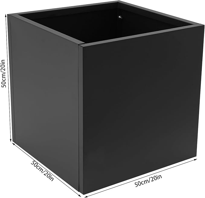 20 L x20 W x20 H Metal Flower Boxes Planter Boxes Outdoor Raised Garden Bed Indoor Outdoor Planting Bed Black Square Planter Box for Patios Lawn Yard Decor Storage