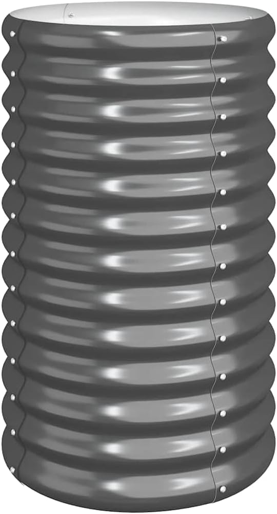 15.7 in Round Garden Planter Anthracite Powder-Coated Steel Outdoor Pot for Balcony Patio Large Capacity Modern Design Weather-Resistant