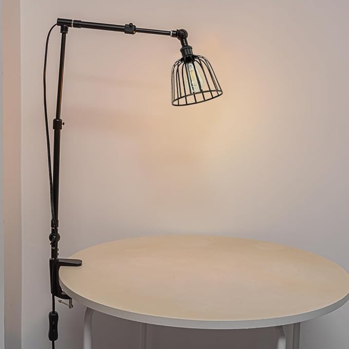 15Ft Timer Switch Cord Clip Mount Plant Growing Stand Socket Light Adjustable Length Black Cage Shade Retro Design for Shelf Or Table Indoor Plants (No Bulb)