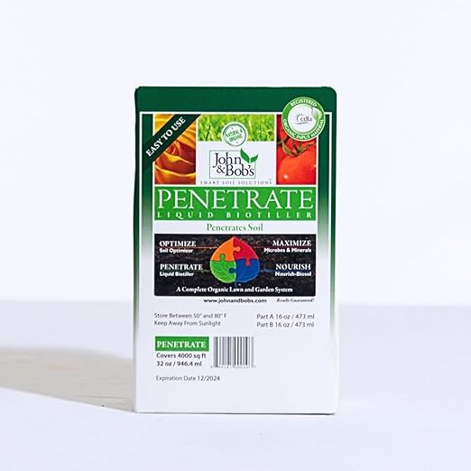 John&ampBob’s Penetrate Liquid Biotiller | Organic Clay Soil Treatment Break up Hard &amp Clay Soil 32oz. (4000 sq. ft.)