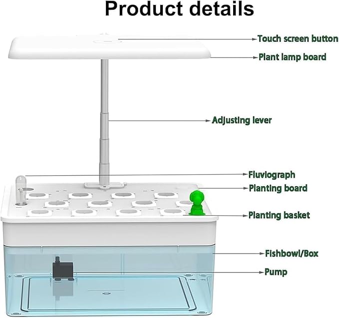 Hydroponics Growing System Fish Tank 12 Pods Indoor Herb Garden System with LED Light 3 Growing Modes Adjustable Height for Home Kitchen Office