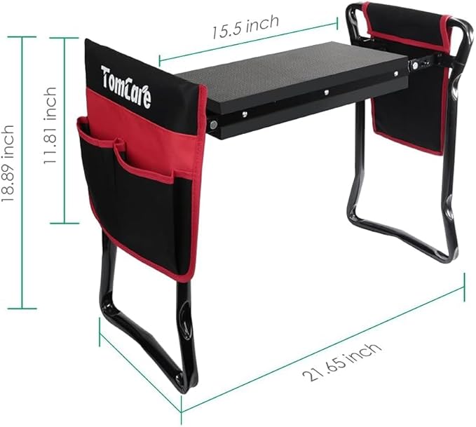TomCare Garden Kneeler Seat Garden Bench Garden Stools Foldable Stool with Tool Bag Pouch EVA Foam Pad Outdoor Portable Kneeler Christmas Gardening Gifts for Women MenLarge 21.65x10.62x18.89Black