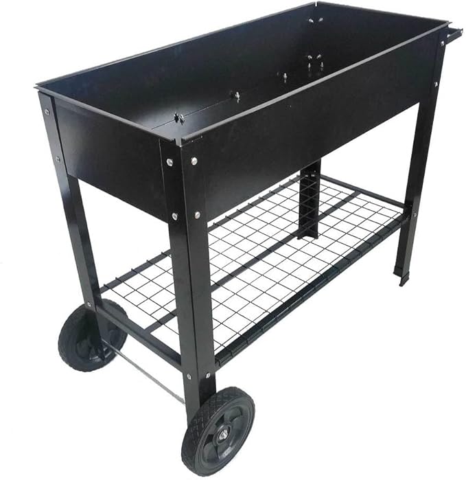 Mobile Metal Raised Garden Bed Cart with Wheels Elevated Planter Box for Vegetables Herbs Flowers Indoor &amp Outdoor Patio Balcony Backyard Ergonomic Waist-High Design Black
