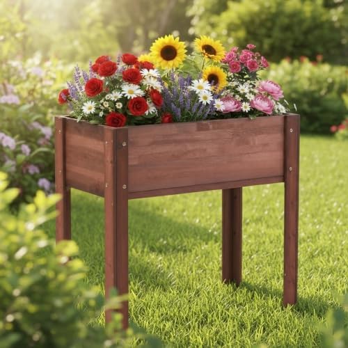 48x24x30 inch Raised Garden Bed with Legs Elevated Wooden Planter Box for Outdoor Plants Flowers Fruits Vegetable Herb Growing. (31 * 16 * 30 Brown)
