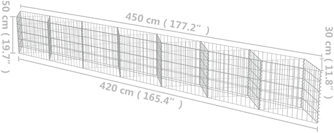 Galvanized Steel Gabion Planter Raised Bed Outdoor Garden Galvanized Steel Wire Mesh Grid Stone Wall Flower Raised Bed for Vegetables Flowers Plants 177.2x11.8x19.7 -AA