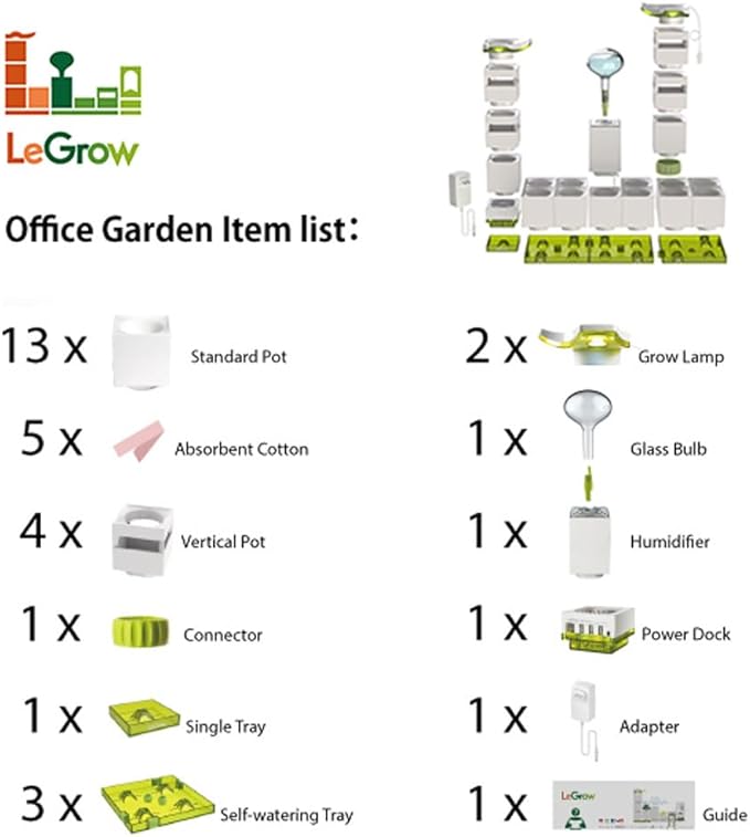 LeGrow Home Garden Enjoy The Natural Landscape Daily Automatic LED Grow Light 7 Days Watering Free Ecosystem Modular Design Fits Any Space Write [Plants NOT Included].