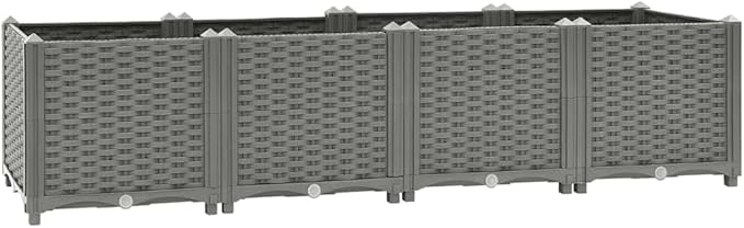 Large 63 x 63 x 14.9 in Light Grey Raised Planter Box UV-Resistant Polypropylene Garden Bed with Basketweave Texture Modern Outdoor Flower &amp Herb Container for Patio Balcony