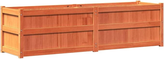 Large Garden Planter Wax Brown Solid Pine Wood Rectangular Outdoor Raised Bed Decorative Inlays 70.9x19.7x19.7 inch for Patio Balcony