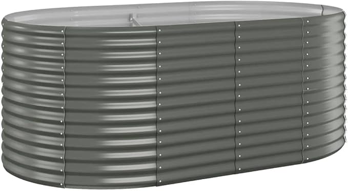 vidaXL Rectangular Garden Raised Bed - Durable Powder-Coated Steel Planter for Outdoor Use - Elegant Outdoor Garden Decor Gray with Ample Space for Plants 68.9 x 39.4 x 26.8