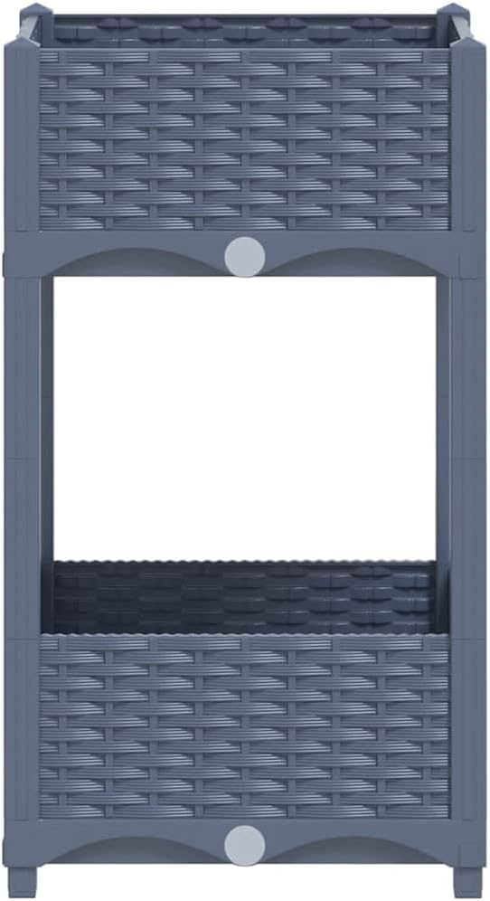 Raised Garden Bed Blue Grey Polypropylene Planter for Outdoor Plants 15.7x15.7x28.0 Inch Square Garden Bed Weather Resistant Tall Raised Planter Box for Patio Deck