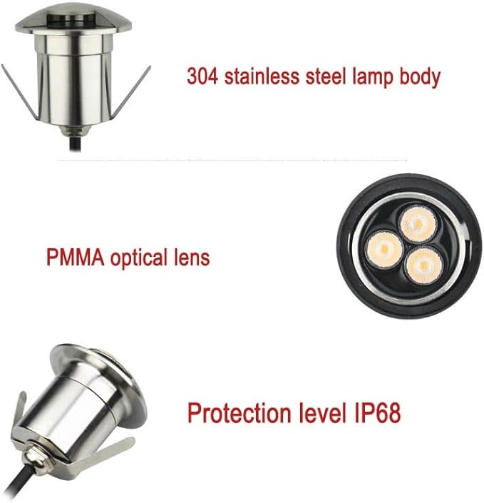 Outdoor LED Landscape Lamp - IP67 Waterproof Buried Spotlight Recessed Ground Light ABS Flame Retardant Easy to Install (1W Warm White 62MM-C 1W Blue)