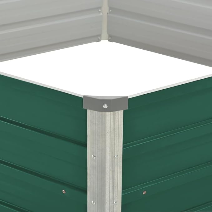 vidaXL Raised Garden Bed in Green Galvanized Steel Garden Planter Deep Wide Outdoor Flower Vegetable Plant Bed Safe Edge Fold Simple Hexagon Design Easy Assembly 50.8x50.8x18.1